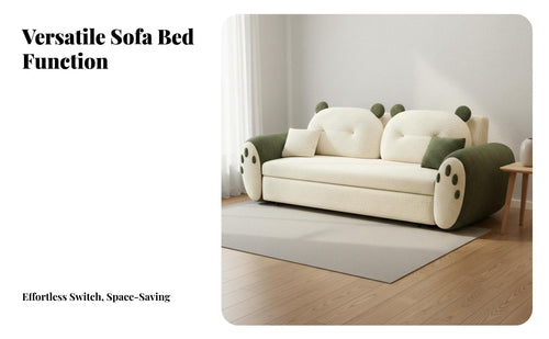 Easy Assembly Sherpa Textile Loveseat Bed Long-Lasting Carbon Steel Frame Pull out Sofa Bed Cute Creature Shape Multifunctional Loveseat for Apartment Dwellers, Guests, Families, Small Areas, Playroom, Home Office