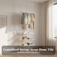 Tension Pole Closet System Open Design Garment Rack Easy to Assemble for Renters
