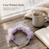 Cloud Bubble Mesh Hair Clip with Feather Decoration, Sweet Korean Style Winter Hair Accessories