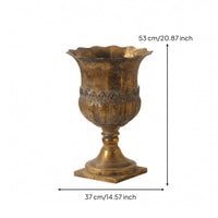 Antique Gold Vase Flared edge Flower Pot Square Footed House Decoration
