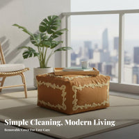 Upholstered Pouf Moroccan Design Embroidered Pouf Cube for Balcony, Kids