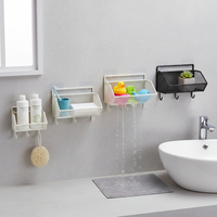 Wall-Mounted Bathroom Shelf with Hooks, No-Drill Shower Caddy for Toiletries and Storage