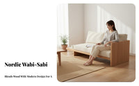 Wabi-Sabi Aesthetic 3-Seater Fabric Sofa Nordic design Upholstered 3-Person Settee Removable and cleanable Cover Living Room Seating Japanese Inspired for Guesthouse Owners, Apartment Dwellers, Small Spaces, Lounge Area, book Corner, Bedroom