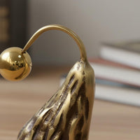 Abstract Pear Figurine Copper Finish Metal Pear Statue Ribbed Texture for Office