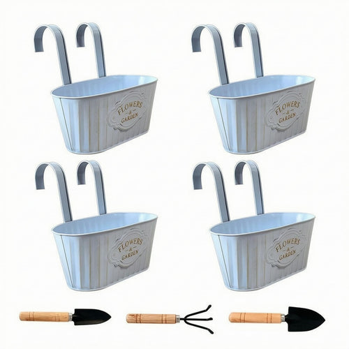 4 Pieces Oval Hanging Planter Removable Handle Metal Hanging Planter Reusable