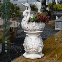 Garden Swan Flower Pot with Roman Column Decorative Ornament