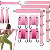 Adjustable Pilates Bar Kit with 3-Piece Rod and Rope for Home Fitness