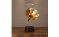 Phonograph Ornament with Golden trumpets Decorative Gramophone with Speaker Classic Player for Photo Props, Office Desk