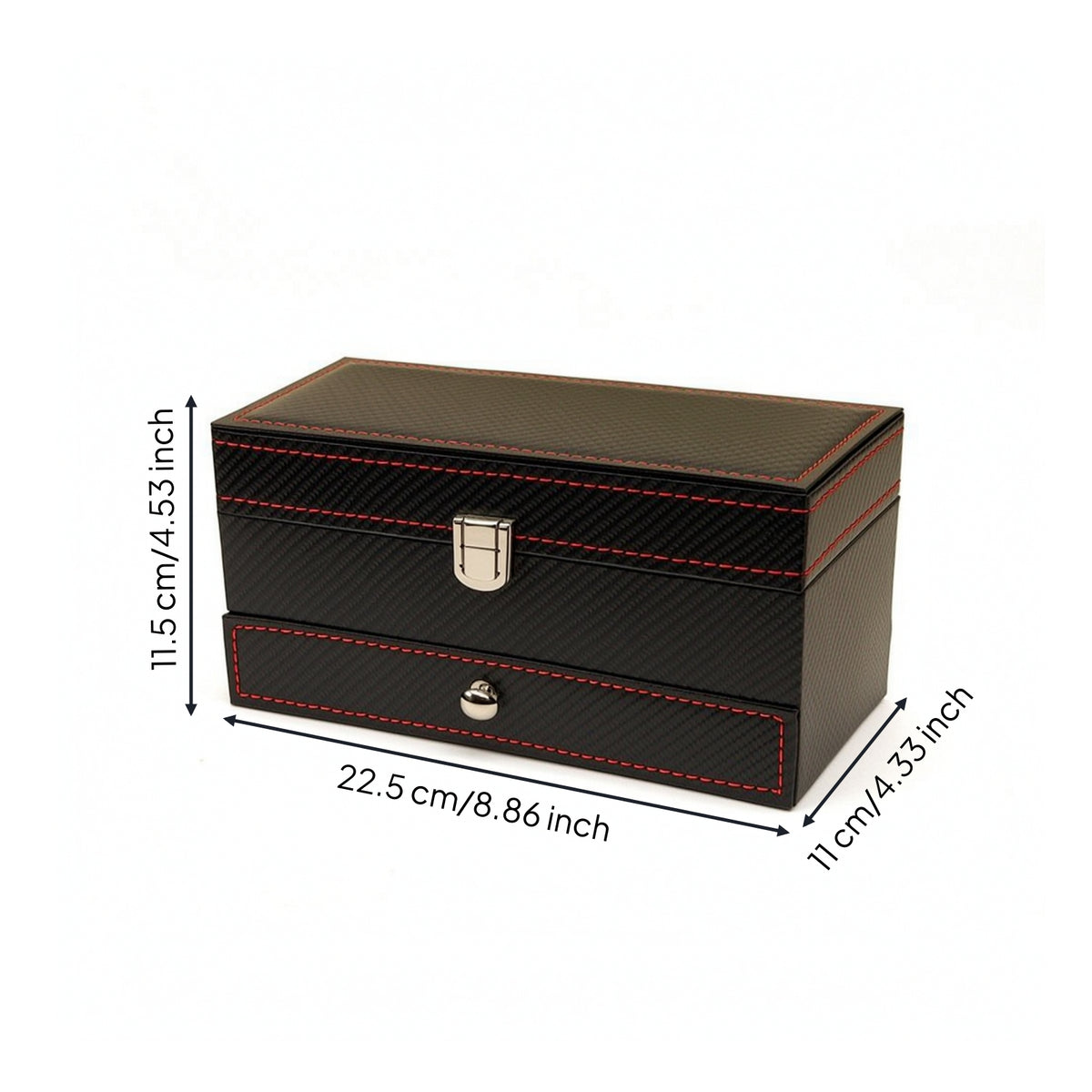 Watch Box with Drawer Carbon-Fiber-Style Double-Layer Jewelry Box Hard-Cover Watch Organizer with Drawer for Men, Dresser, Desktop, Closet