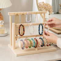 Wooden Jewelry Display Stand Three-Tier Jewelry Holder with Hooks Countertop Necklace Holder with Hooks Open-Frame for Boutiques, Vendors, Vanity, Craft Fairs, Market Stalls