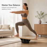 Wooden Balance Board for Kids & Adults - Non-Slip Round Fitness Trainer & Yoga Stepper