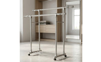 Extendable Clothes Drying Rack with Wheels Adjustable Double Rod Clothes Rack Space-Saving Heavy Duty for Balcony