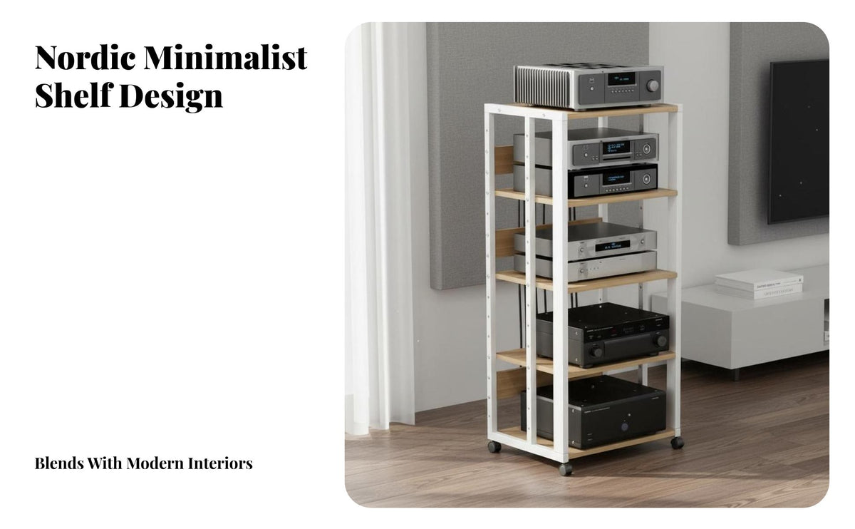 High Load Capacity Rolling Audio Equipment Rack Heavy Duty Adjustable Audio Stand Rack Ventilated Storage Rolling Stereo Component Stand Space-Saving for Audiophiles, Home Theater Enthusiasts, Living Room