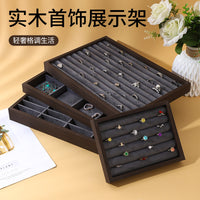 Vintage Walnut Jewelry Organizer Tray with Velvet Lining