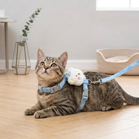 Cat Harness with Leash Set, Nylon Cat Walking Harness and Outdoor Cat Leash with Cute Bear Charm, Lightweight Soft Kitten Adult Strap Design