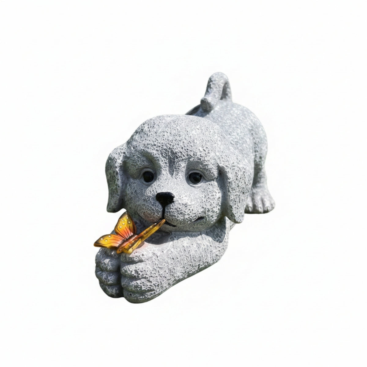 Dog Statue with Butterfly Realistic Dog Figurine Decor Lifelike for Balcony