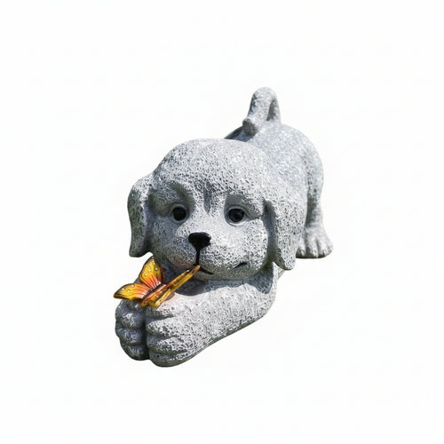 Dog Statue with Butterfly Realistic Dog Figurine Decor Lifelike for Balcony
