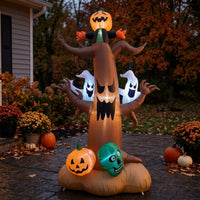 Lighted Inflatable Tree with Pumpkin Head Outdoor Halloween Inflatable Decoration Bright Spooky Tree with Pumpkin Ghost Sturdy for Yard