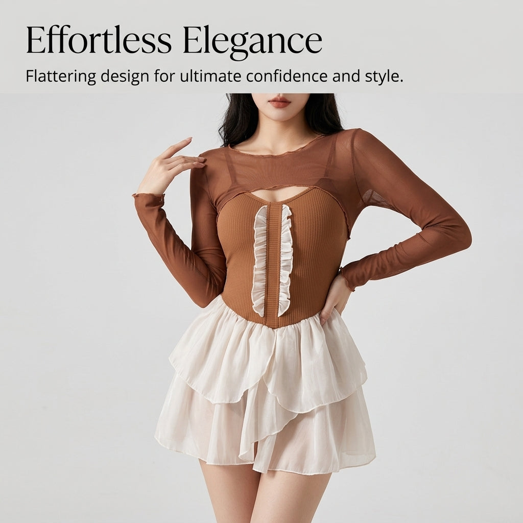 Swimsuits for Women with a Modest Swim Dress Design and Padded Bra, Long Sleeve for Water Sports and Aerobics