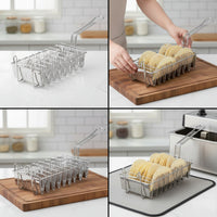 Stainless Steel Taco Shell Fryer Basket Long Handle Taco Fryer with 8 Slots Heavy Duty V-Shaped Frying Basket Commercial Grade for Chefs, Home Cooks, Deep Fryers