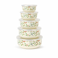 5 Pieces Enamel Food Storage Bowl Printed for Kitchen