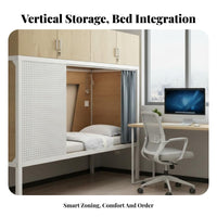 Single Storage Loft Bed Sturdy Construction Metal Frame Capsule Bed Guardrails Bedroom Furniture for Teens, Small Areas, Dorm Room, Apartment