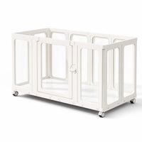 Transparent Pet Fence with Wheels Indoor Dog Fence with Door Portable