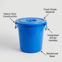 Large Blue Bucket, Round PP Container with Reinforced Handles, Household Water Storage Barrel, Indus - Image 4
