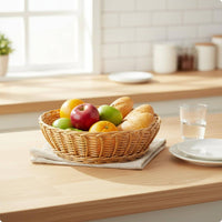 Round Woven Basket uncoveredTop Bread Serving Tray Easy to Clean