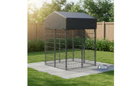 Wire Canine Enclosure Kennel Front Door Roofed Dog Run Dark-Framed