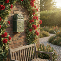 Green Wrought Iron Letterbox Waterproof Vintage Design Post Box Rustic Metal Post Box Easy to Install for Garden, House Exterior