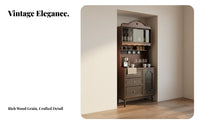 Multi-Functional Solid Wood Liquor Cabinet Sturdy Construction Wood Top Sideboard Large Capacity Vintage Coffee Bar Cabinet Versatile Use for Small Apartment Dwellers, Entertainers, Interior Decorators
