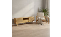 TV Cabinet with Drawer Media Storage Cabinet Console Woven TV Stand with Open Shelves for Living Room