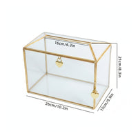 Card Box with Lock Gold-Tone Geometric Card Box Hinged for Receptions, Newlyweds