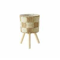 Woven Planter Stand Materials Rattan Basket Plant Holder Solid Wood Legs Tripod Plant Stand for Living Room