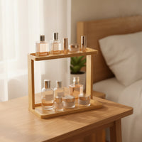 Water-Resistant Bamboo Shelf with Two Tiers Space-Saving Countertop Rack Organizer Compact Bamboo Storage Rack Natural for Bathroom Vanity, Dresser