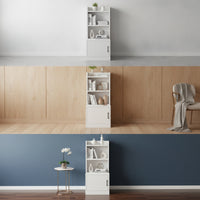 Storage Cabinet with Door Wooden Narrow Bookcase Floor-Standing Bedside Bookshelf for Kids, Bedroom, Small Areas, Living Room