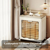 foldable Fabric Box Foldable Lidded Bin with view panel Stackable for Living Room