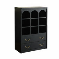 Black Display Cabinet Vintage Design Sideboard Retro-Modernperiod Modern & Design Glass Doors for Residents, Families, Hallway