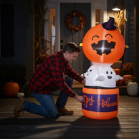 Outdoor Halloween Inflatable Pumpkin Ghost Inflate Halloween Inflatable Ghost Lighted Yard Decoration Illuminated for Lawn, Porch, Haunted House