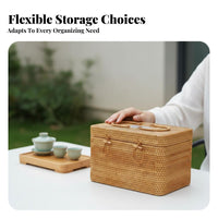 Lidded Rattan container with Handle Portable Design for Camping, Home Decorators
