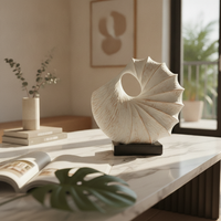 Shell Sculpture Distressed Sculpture with Base Textured Shell Decor for Decorators, Homeowners, Console Table, Living Room, Bookshelf