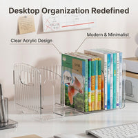Clear Acrylic Book Stand with Pen Holder, Desktop Organizer for Students, Large Thickened Desk Storage, Multi Compartment File