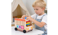 Multifunction Push Toy Early Learning Wooden Activity Car Educational Wooden Shape Sorter Toy for Young Children, Preschoolers, Home Play