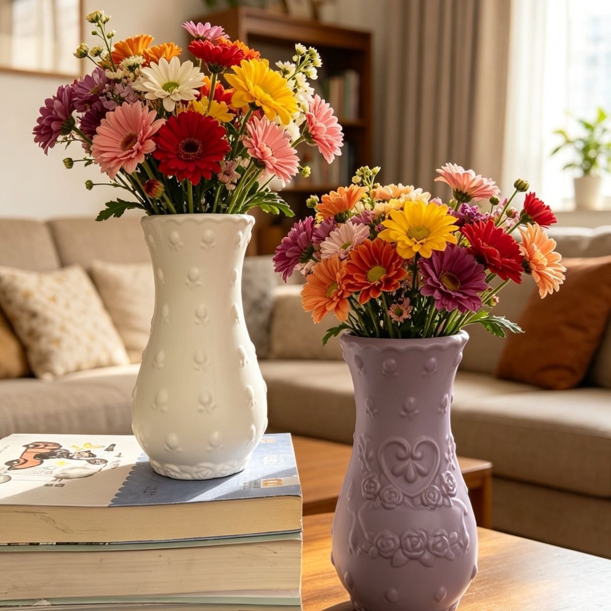 Plastic Ceramic-Look Vase for Flowers - European Style Tabletop Decor