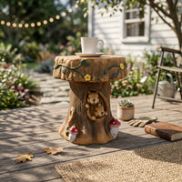 Animal  Themed Stool  Weathered Look Squirrel Carved Stool Hand Painted Outdoor Decor for Courtyard, Park