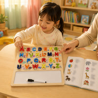 Dry-Erase Board with 3D Characters Tactile Wooden Learning Board Hands-on Educational for Preschoolers, Preschool, Homeschool