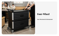 With casters 3-Tier utility Cart sturdyDuty 3-Shelf Rolling Server Large Capacity Commercial Equipment 360° pivoting Casters for Restaurant Staff, Kitchen Workers, Hotel, Canteen, Banquet Hall, Hospital
