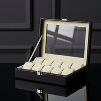 Leather Watch Storage Box Debris-Resistant Watch Collector Case Men's Jewelry Organizer Metal Clasp Removable Pillows