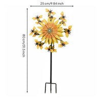 Floral and Bees Stake Whirligig Weather-Resistant Floral Wind Whirligig Bright Colors Outdoor Decor for Patio
